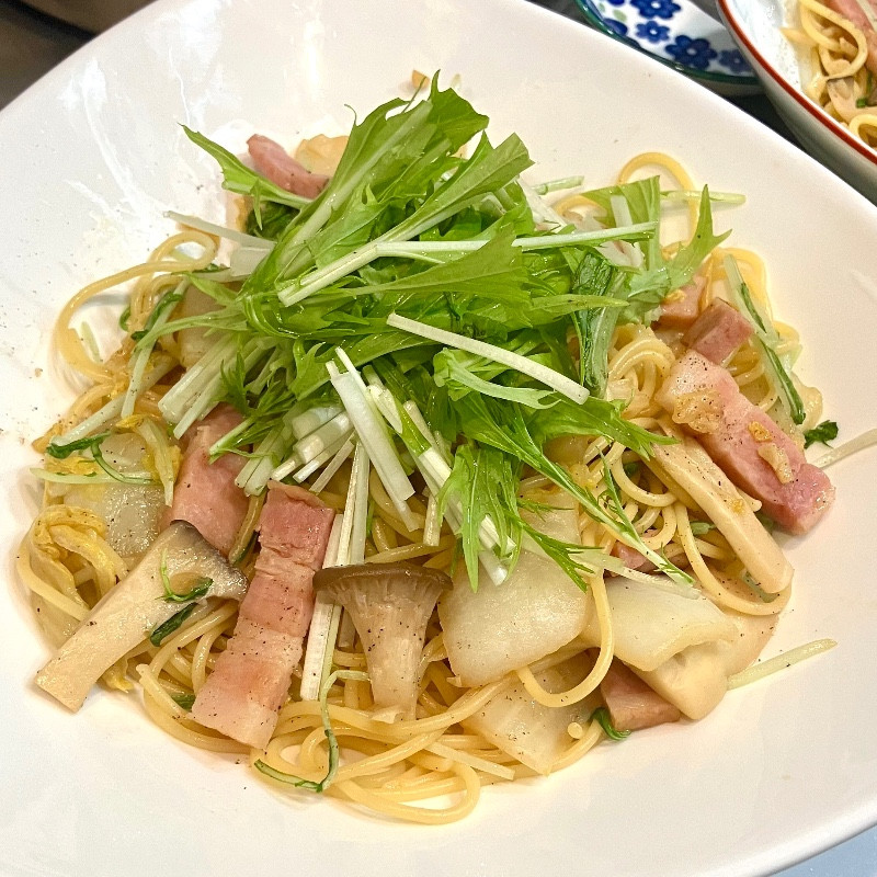 鍋で余った材料で！白菜とエリンギのパスタのレシピ画像