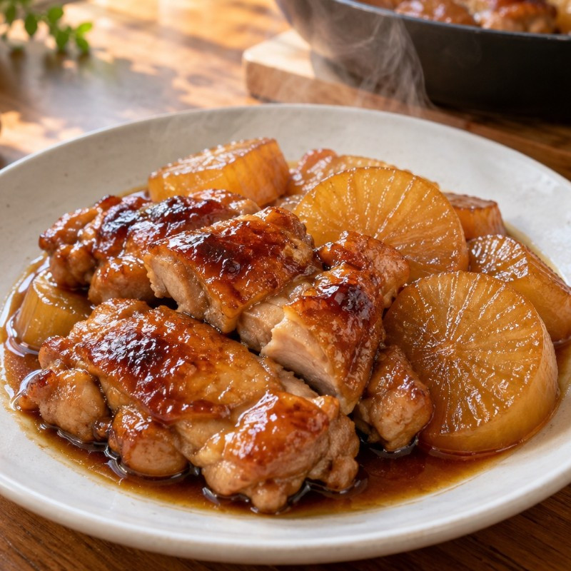 フライパン1つ15分。鶏もも肉と大根のこっくり照り煮のレシピ画像
