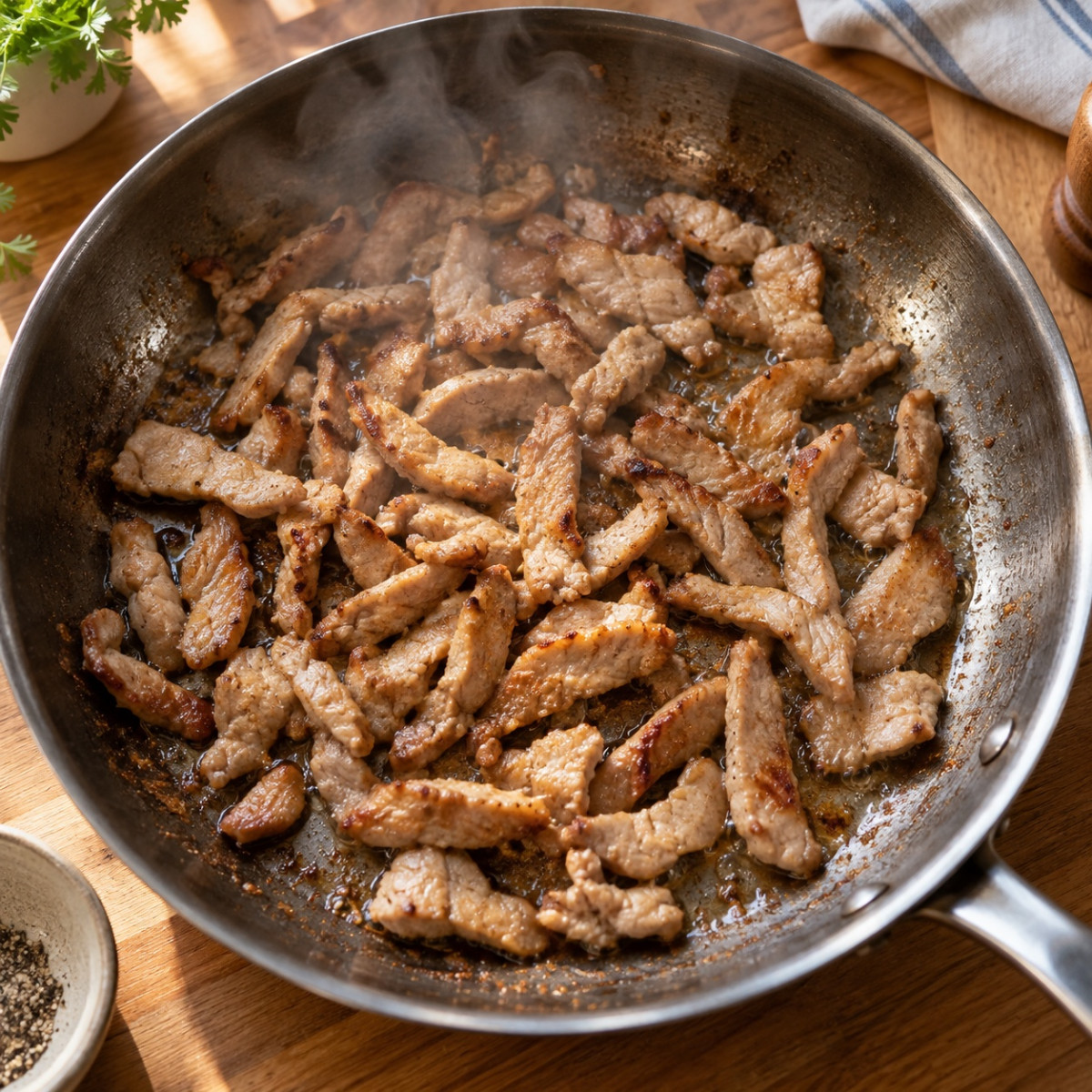 にんにく生姜が効く。きのこと豚こまの中華うま塩炒めの作り方ステップ3