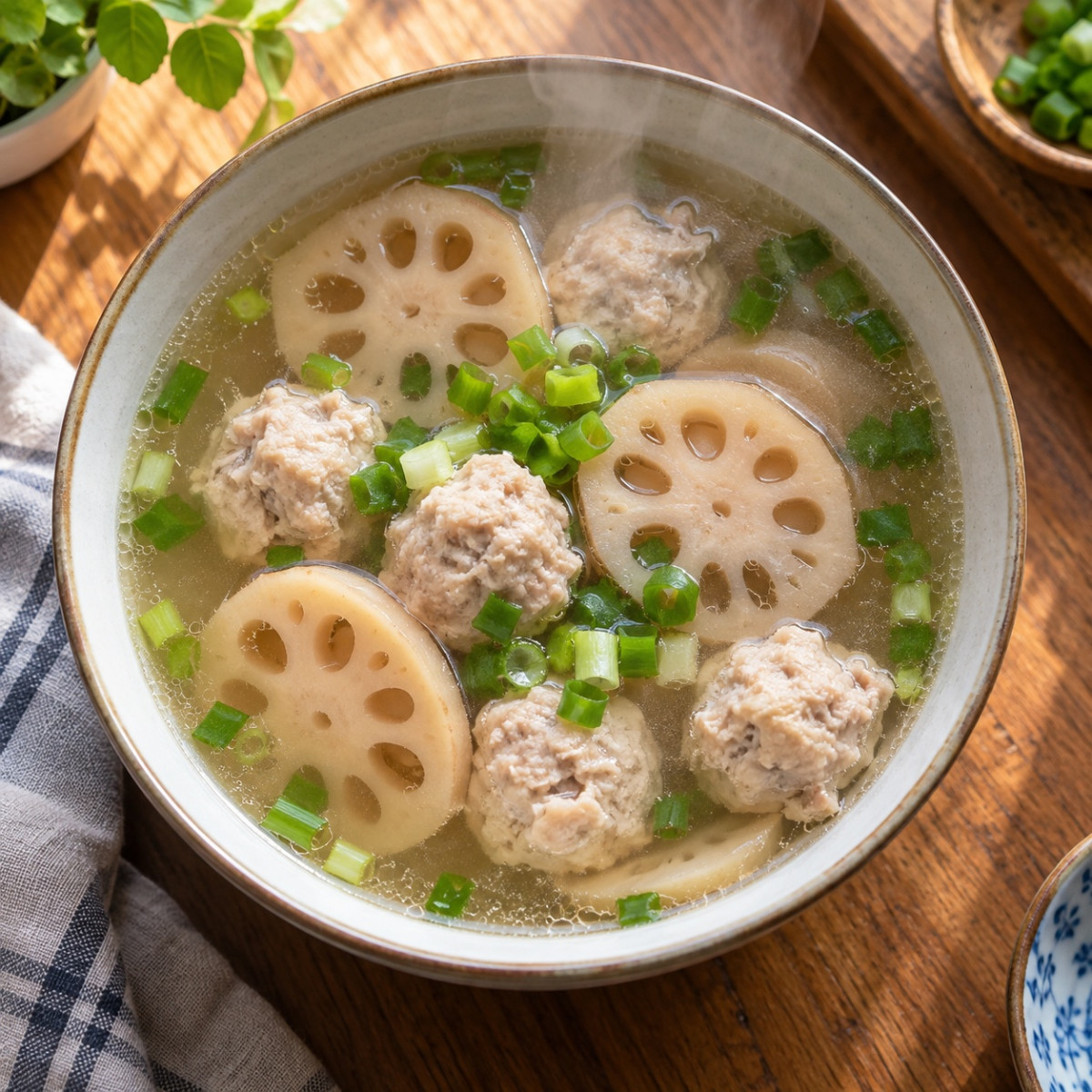 れんこん半分だけすりおろし。もちもち鶏だんご中華スープの作り方ステップ5
