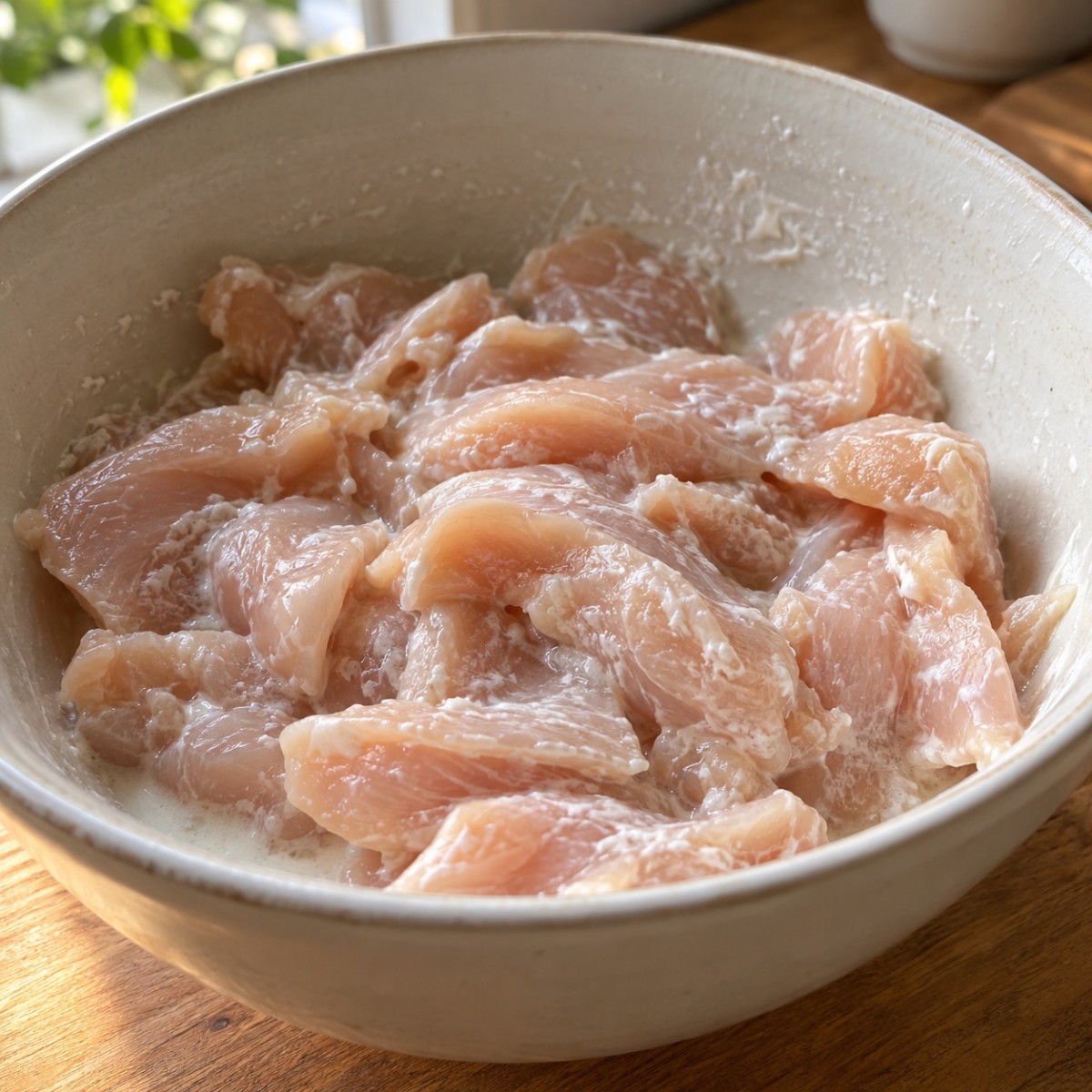 下味10分で鶏むねパサつかない。きのこ2種のスイートチリ炒めの作り方ステップ1