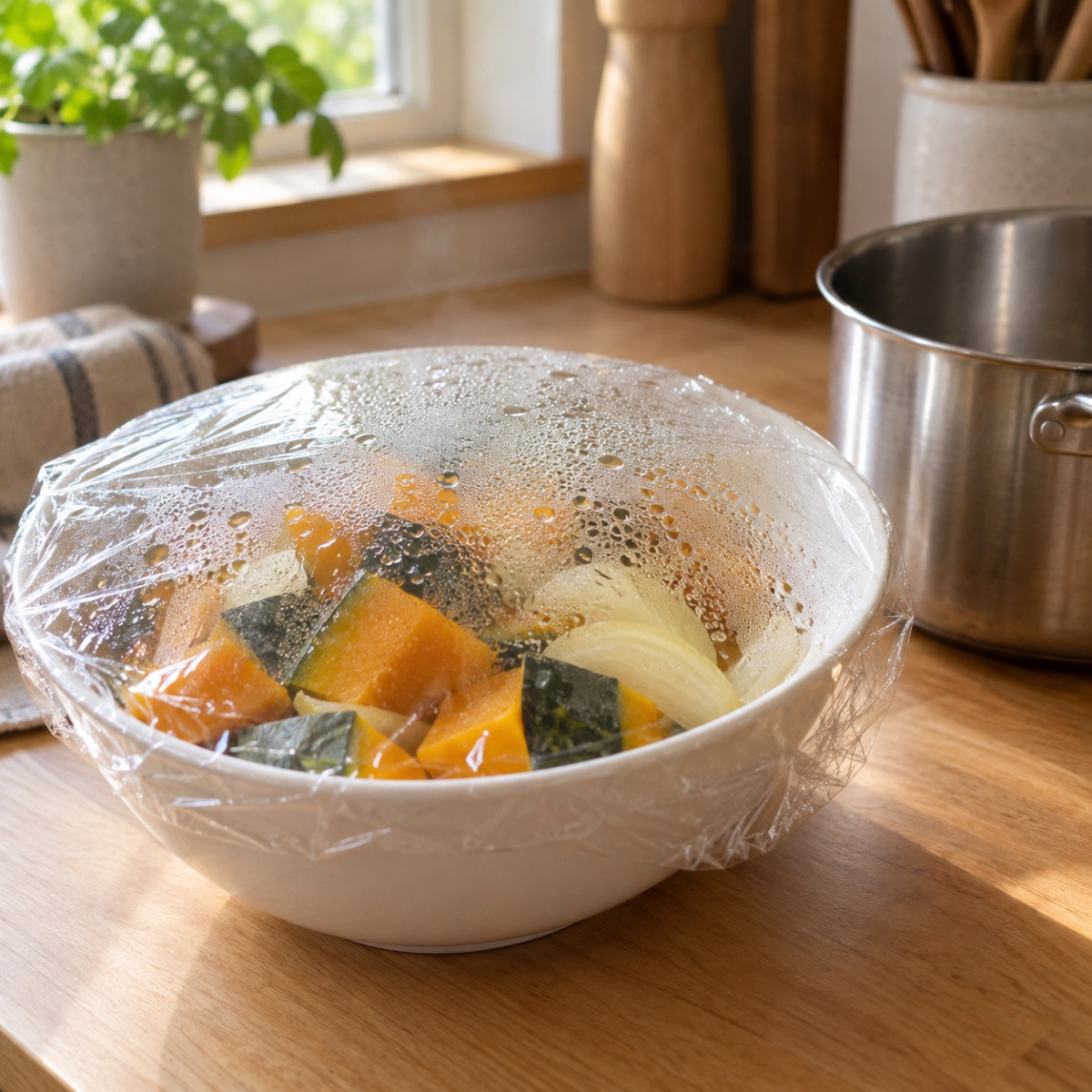 ミキサー不要15分。レンジで作るかぼちゃの豆乳ポタージュの作り方ステップ2