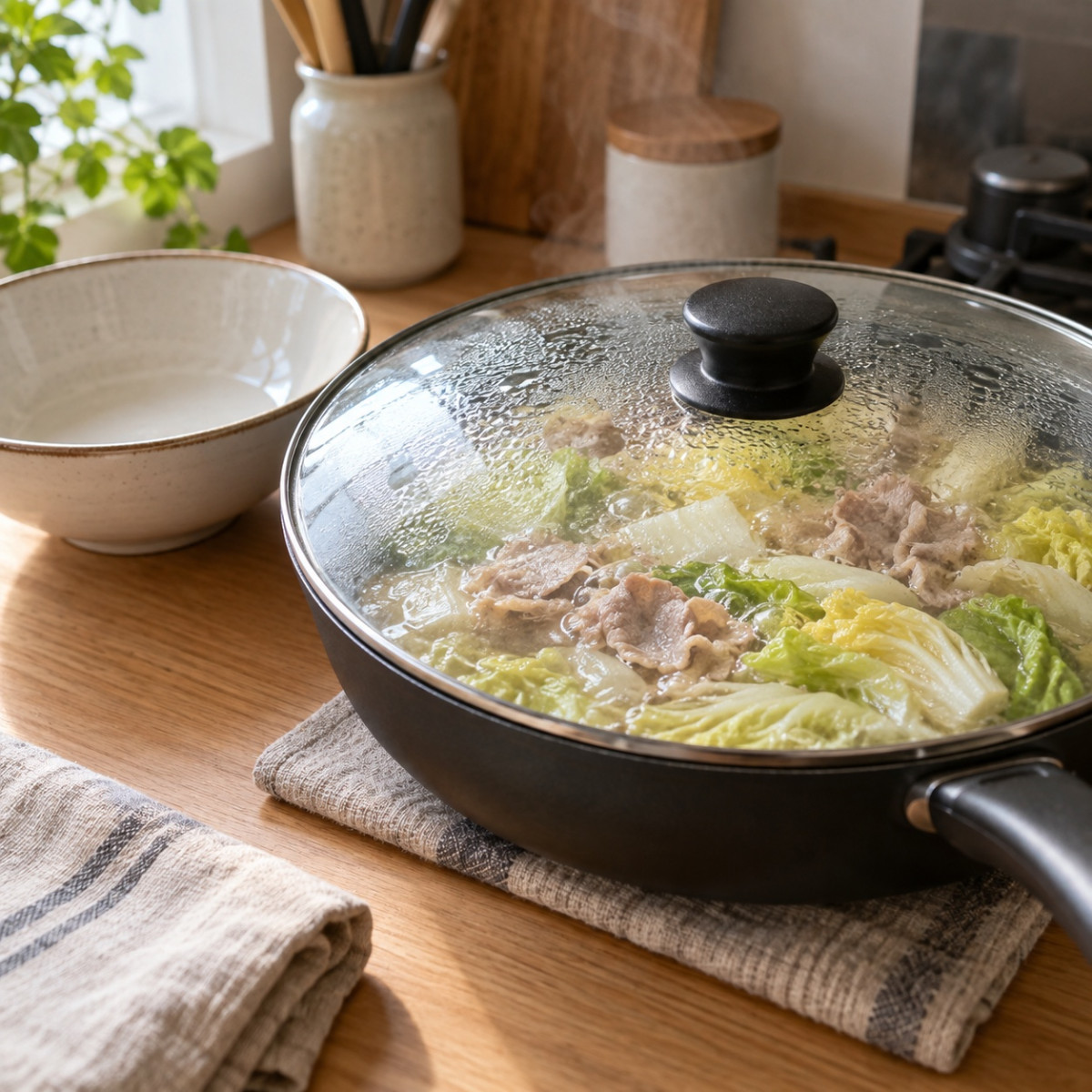 フライパン1つ15分。白菜と豚バラのとろみ中華煮の作り方ステップ3