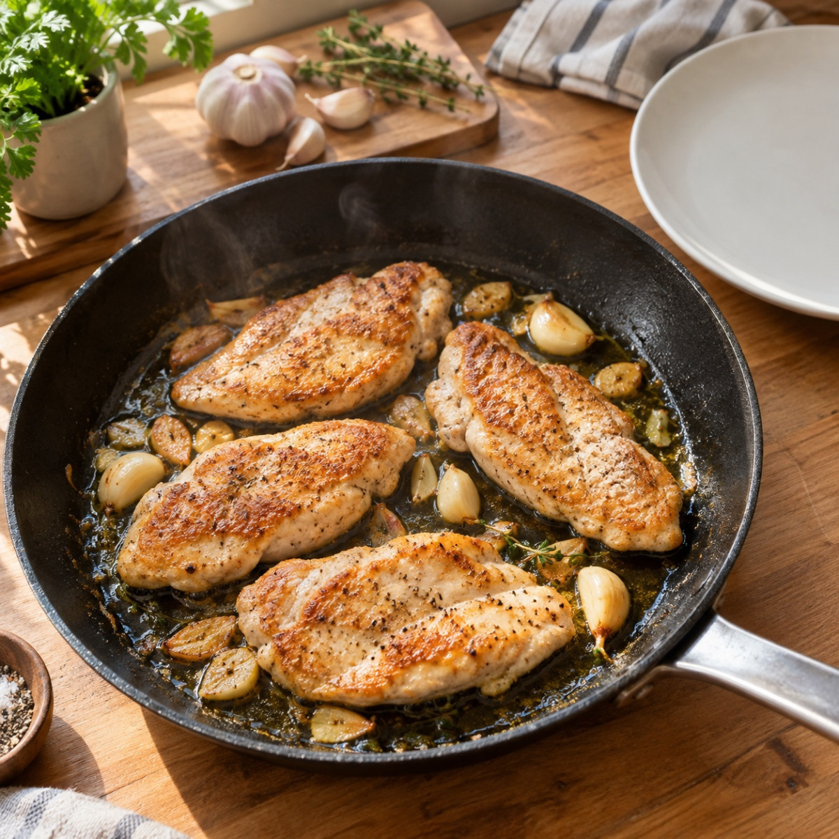 フライパン1つ15分。鶏むね肉ときのこのカチャトーラ風の作り方ステップ2