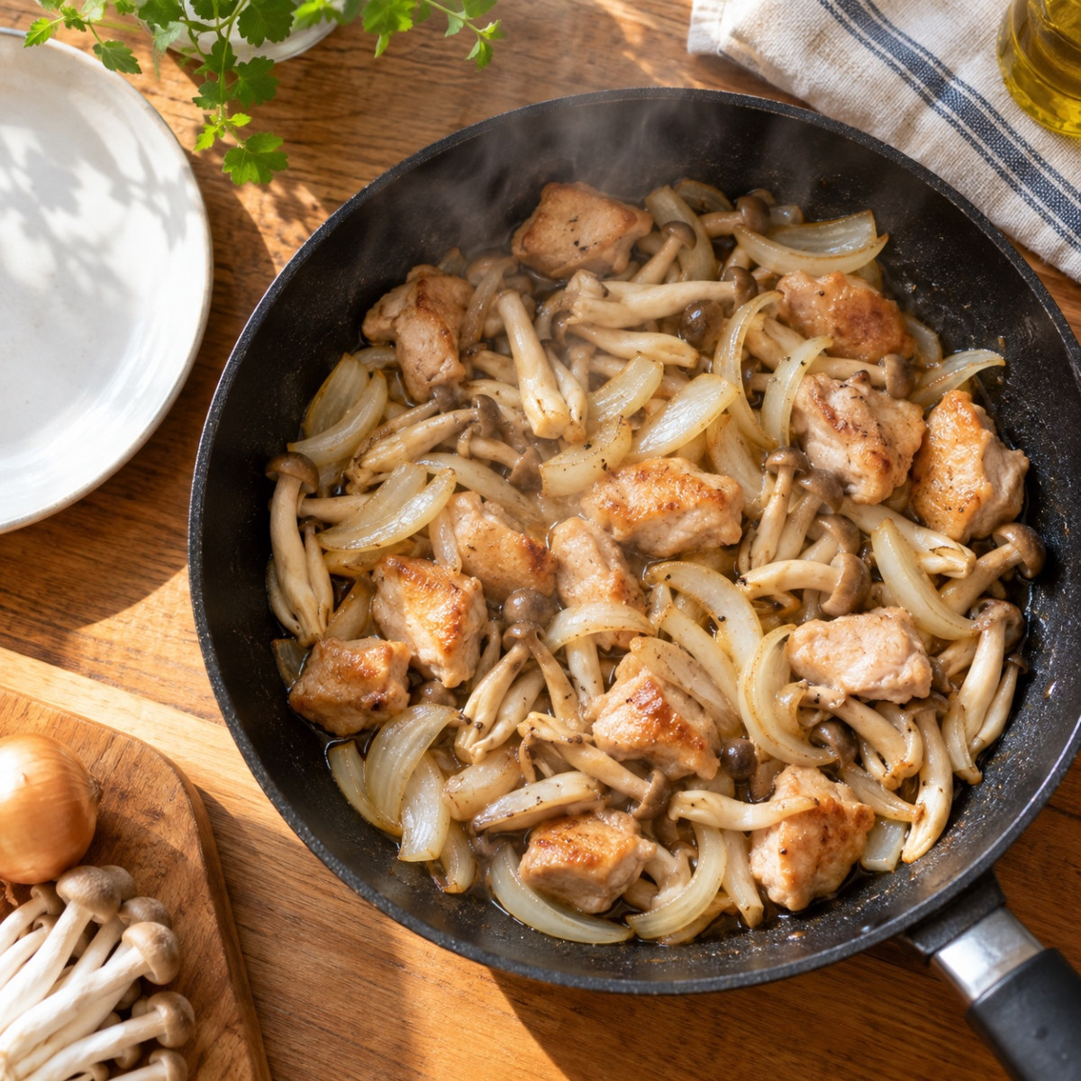 フライパン1つ15分。鶏むね肉ときのこのカチャトーラ風の作り方ステップ3