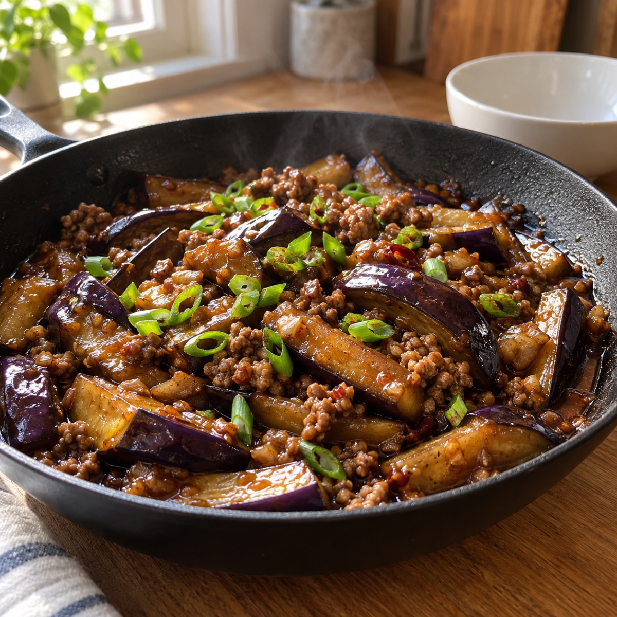 フライパン12分。なすと豚ひき肉のピリ辛中華炒めの作り方ステップ5