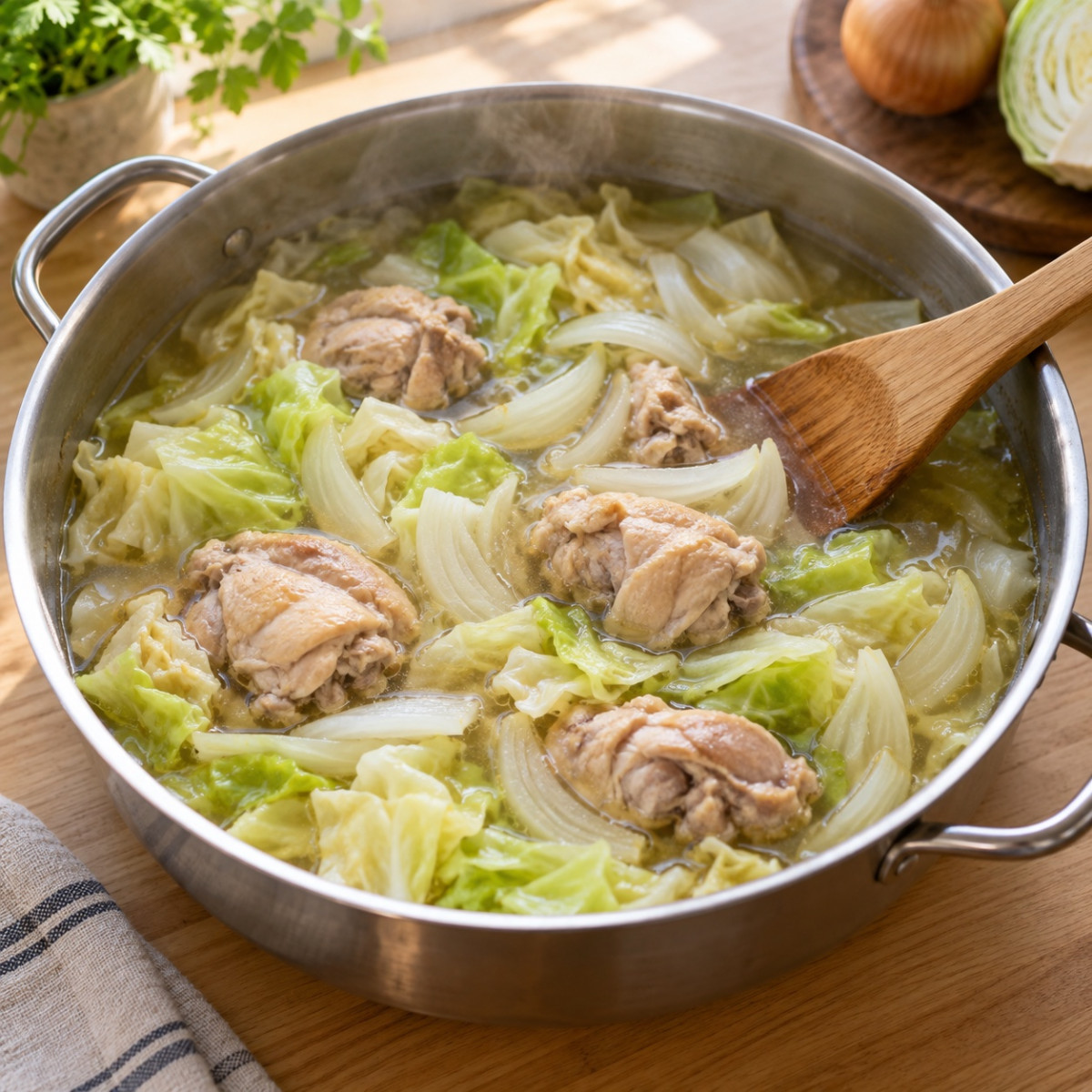 鍋1つ15分。鶏むね肉とキャベツのレモンクリーム煮の作り方ステップ3
