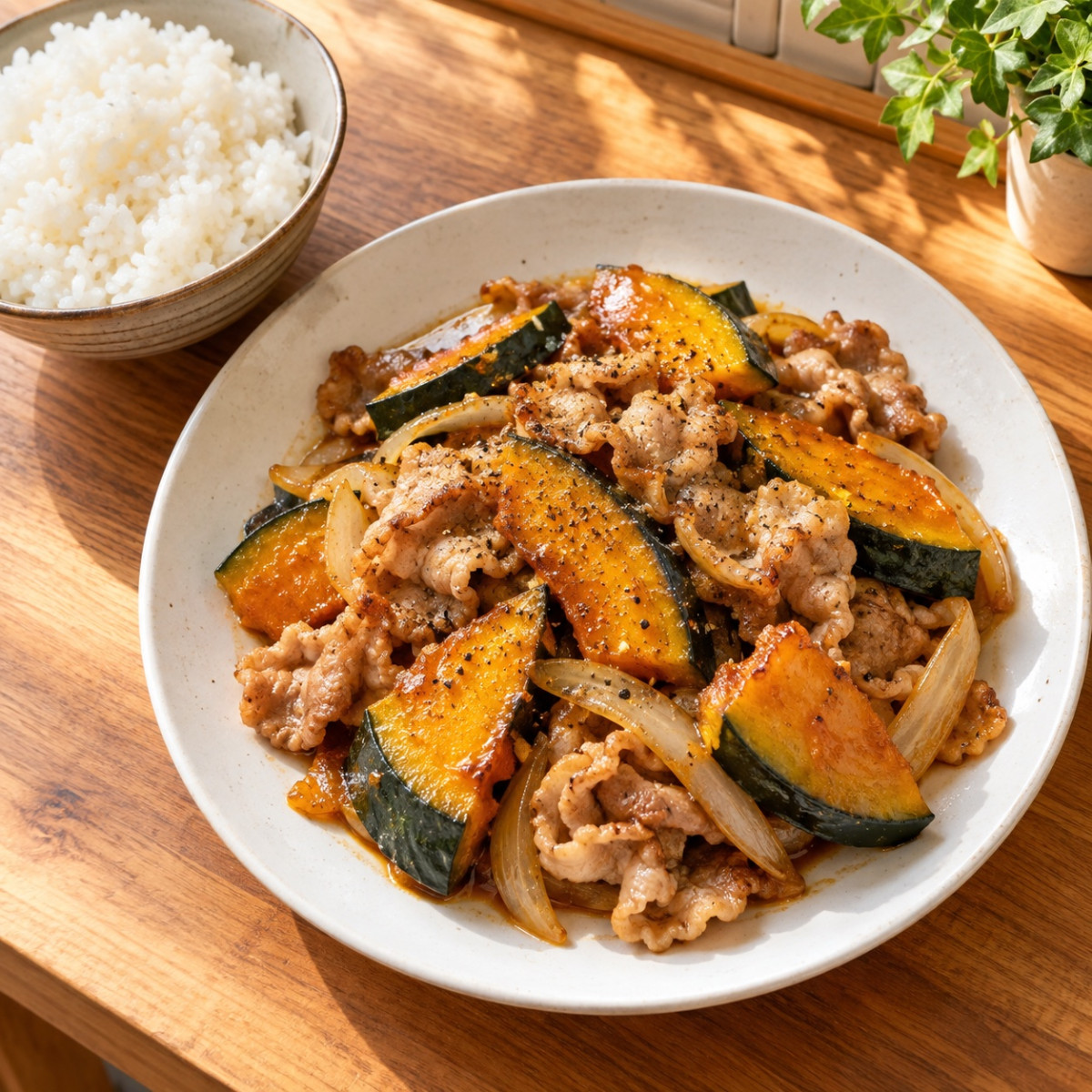 フライパン10分。豚こまとかぼちゃのタイ風甘辛炒めの作り方ステップ5