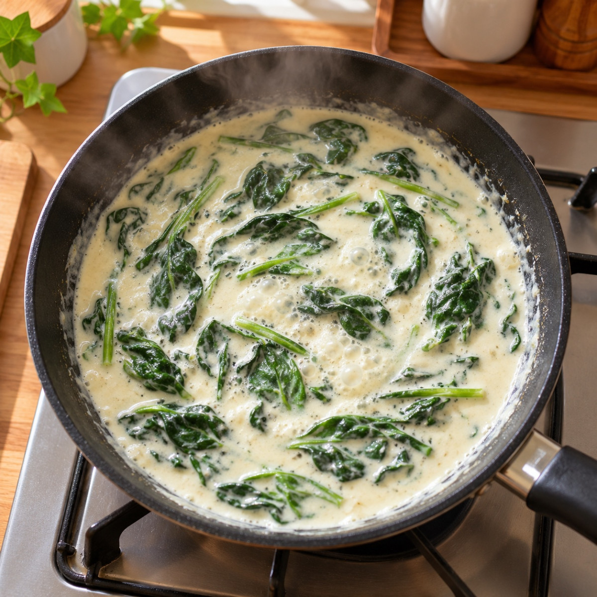 フライパン1つ15分。秋鮭とほうれん草のクリームソテーの作り方ステップ4