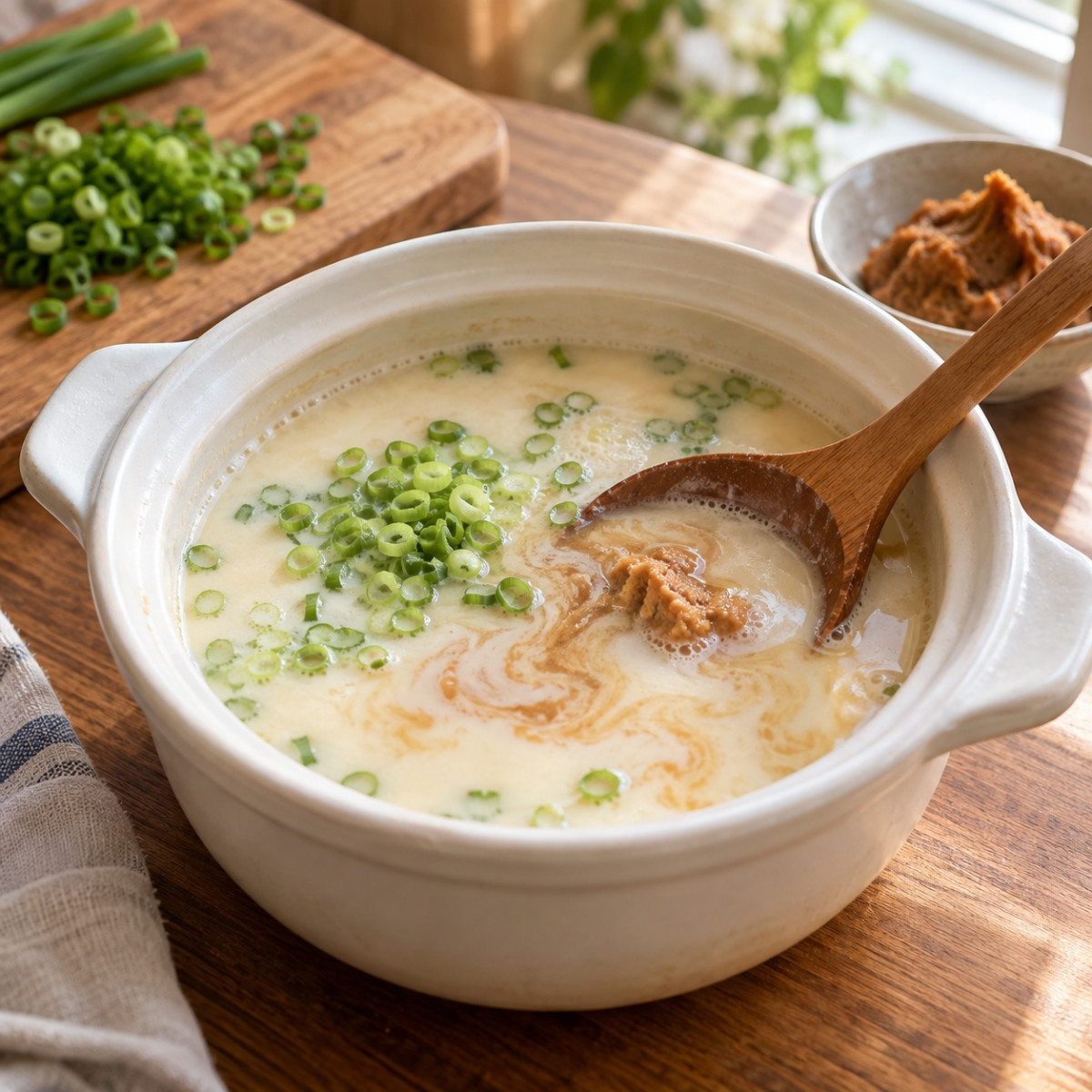 鍋1つ15分。里芋と豚こまの豆乳みそ汁の作り方ステップ5