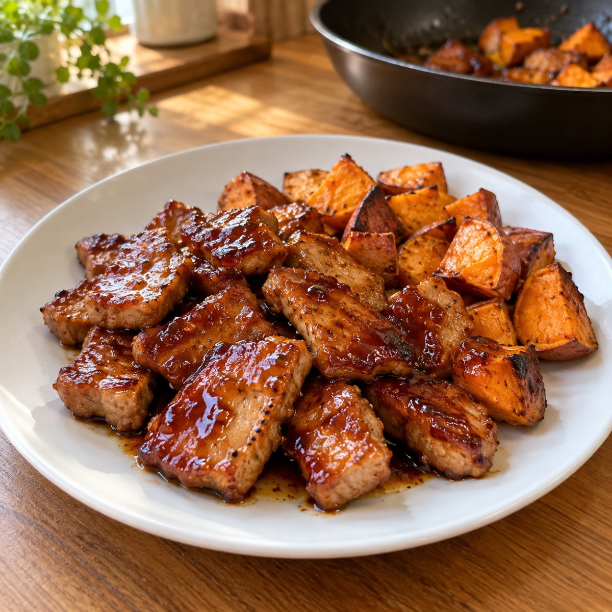 フライパン1つ15分。豚こまとさつまいものケチャップ照り焼きの作り方ステップ6