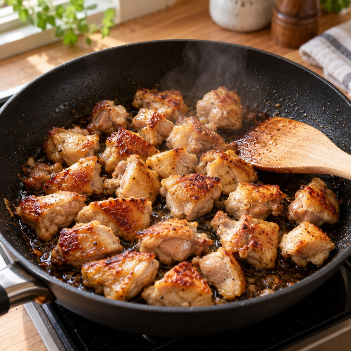 フライパン1つ15分。鶏もも肉と大根のこっくり照り煮の作り方ステップ3
