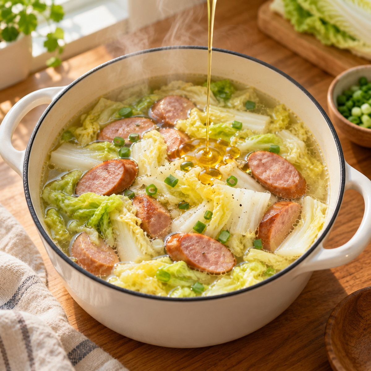 鍋1つ15分。白菜とウインナーのコンソメ生姜スープの作り方ステップ5