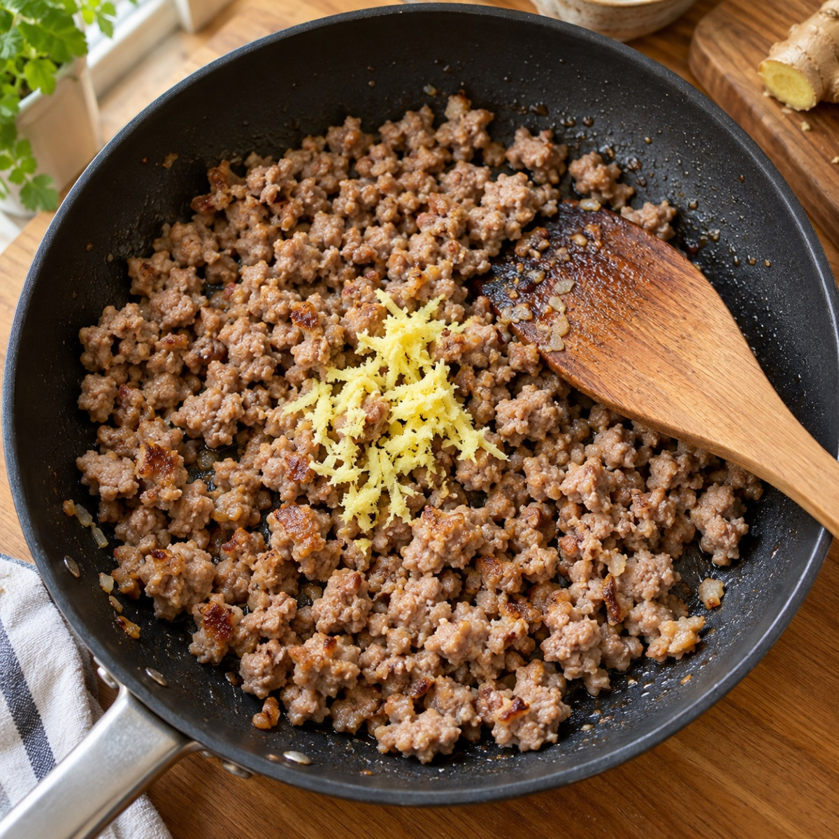 フライパン1つ10分。れんこんと豚ひき肉の甘酢あんかけの作り方ステップ2