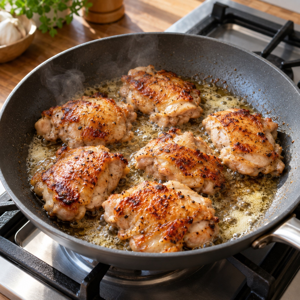 フライパン1つ15分。鶏もも肉ときのこの白ワイン風クリーム煮の作り方ステップ2