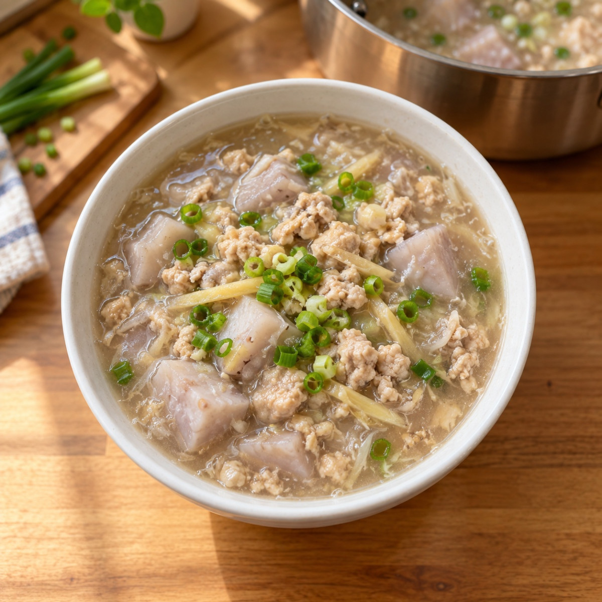 鍋1つ15分。里芋と鶏ひき肉の生姜とろみスープの作り方ステップ5