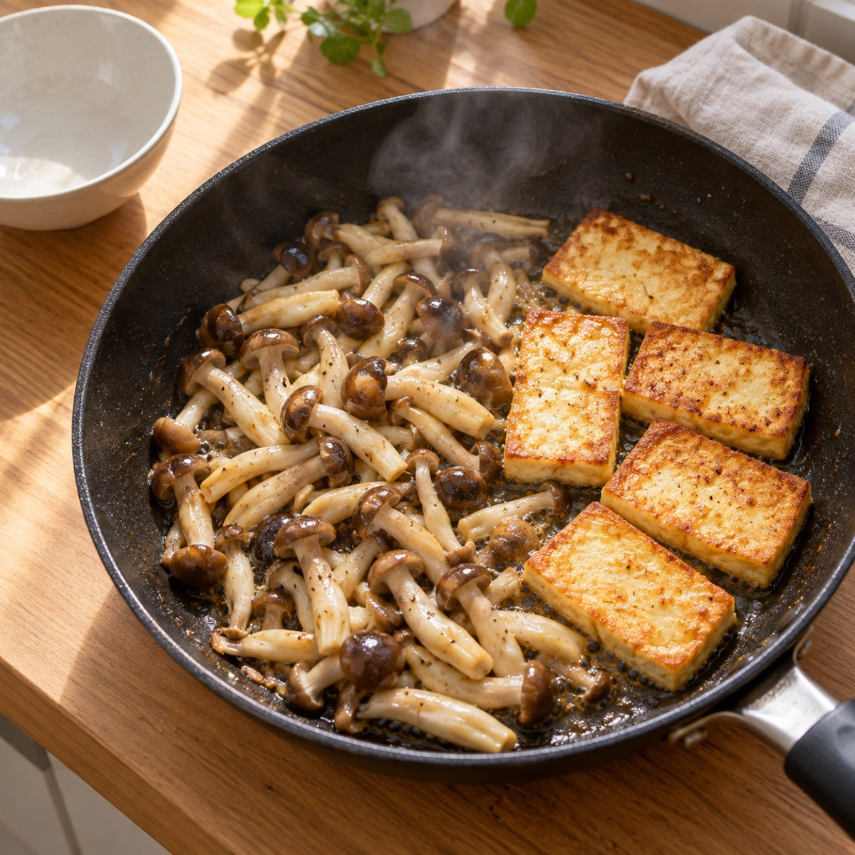 フライパン1つ10分。厚揚げとしめじのねぎ味噌焼きの作り方ステップ4
